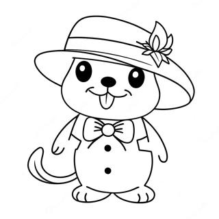 Page à colorier de Tuxedo Sam mignon avec un chapeau | Page de coloriage Tuxedo Sam