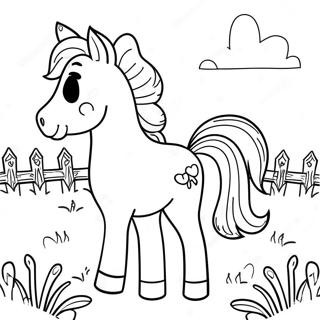 Page à colorier de poulain mignon dans un pré | Page de coloriage Poulain