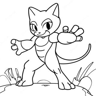 Page à colorier de Mewtwo en pose de combat | Page de coloriage Mewtwo