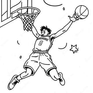 Page à colorier Ja Morant en train de dunker | Page de coloriage Ja Morant
