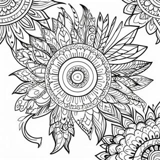 Page à colorier mandala de plumes colorées | Page de coloriage Plume