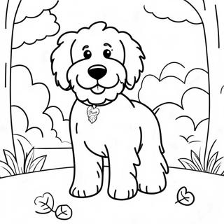 Page à colorier Goldendoodle duveteux jouant dans le parc | Page de coloriage Goldendoodle