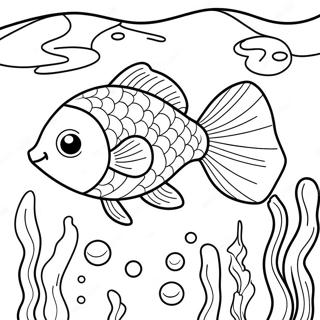 Page à colorier de poisson rouge nageant dans un aquarium coloré | Page de coloriage Poisson rouge