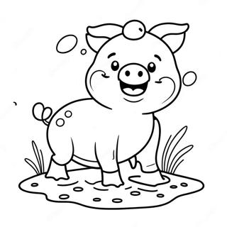 Page à colorier de petit cochon heureux jouant dans la boue | Page de coloriage Cochon