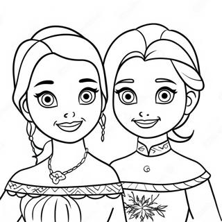 Page à colorier d'Elsa et Anna en tenues festives | Page de coloriage Noël gelé