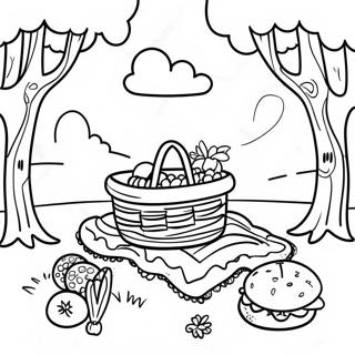Page à colorier Scène de Pique-nique avec une Couverture Colorée | Page de coloriage Pique-nique