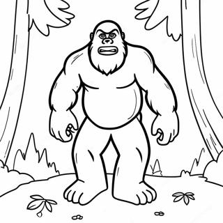 Page à colorier Bigfoot Aventurier dans la Forêt | Page de coloriage Sasquatch