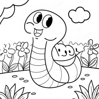 Page à colorier de ver de terre heureux dans le jardin | Page de coloriage Ver