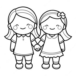 Page à colorier Deux BFF se tenant la main | Page de coloriage Deux BFF