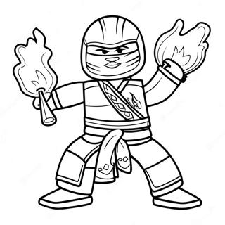 Page à colorier de Kai Ninjago avec pouvoirs de feu | Page de coloriage Kai Ninjago