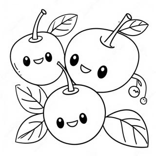 Page à colorier de cerises mignonnes avec des visages | Page de coloriage Cerises