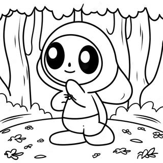 Page à colorier de gars timide mignon dans une forêt | Page de coloriage Garçon Timide