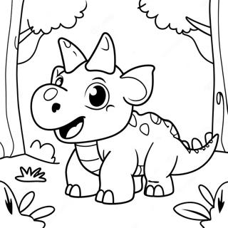 Page à colorier Joli Tricératops dans une forêt | Page de coloriage Tricératops