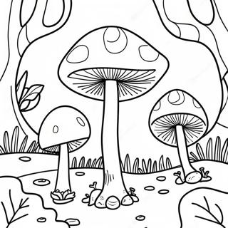 Page à colorier de forêt de champignons psychédéliques colorés | Page de coloriage Champignon Psychédélique