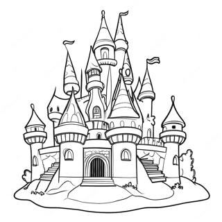 Page à colorier 3D d'un château magique | Page de coloriage 3D