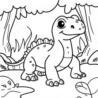 Page à colorier Dragon de Komodo mignon dans la jungle | Page de coloriage Dragon de Komodo