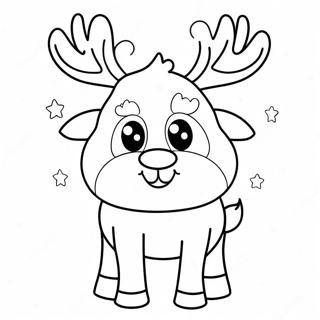 Page à colorier de renne mignon avec un chapeau de Noël | Page de coloriage Renne
