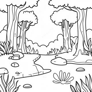 Page à colorier de l'écosystème forestier coloré | Page de coloriage Écosystème