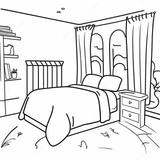 Page à colorier de chambre confortable | Page de coloriage Chambre