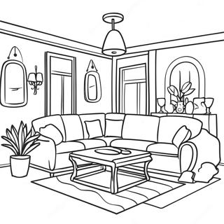 Page à colorier de salon lumineux | Page de coloriage Chambre
