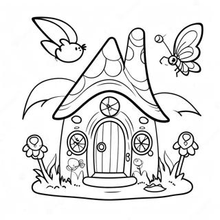 Page à colorier maison de fée fantaisiste | Page de coloriage Maison de Fée