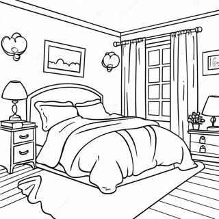 Page à colorier chambre confortable | Page de coloriage Chambre