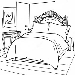 Page à colorier lit coloré avec des coussins | Page de coloriage Chambre