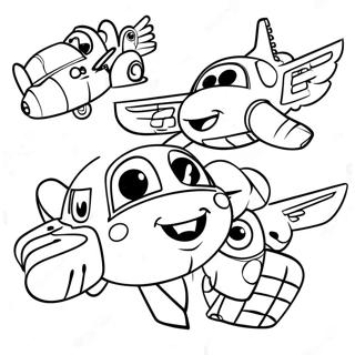 Page à colorier des personnages colorés de Super Wings | Page de coloriage Super Ailes