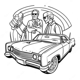 Page à colorier une lowrider classique avec suspension hydraulique | Page de coloriage Basse-Course