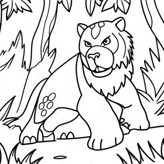 Page à colorier de prédateur féroce dans la jungle | Page de coloriage Prédateur