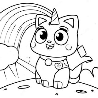Page à colorier de Unikitty heureuse dans un arc-en-ciel | Page de coloriage Unikitty