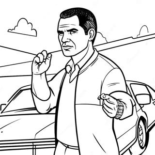 Page à colorier de personnage GTA en action | Page de coloriage GTA
