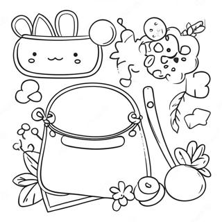 Page à colorier d'accessoires préppy esthétiques mignons | Page de coloriage Préppy Esthétique