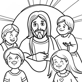 Page à colorier colorée de Jésus avec des enfants | Page de coloriage Jésus m'aime