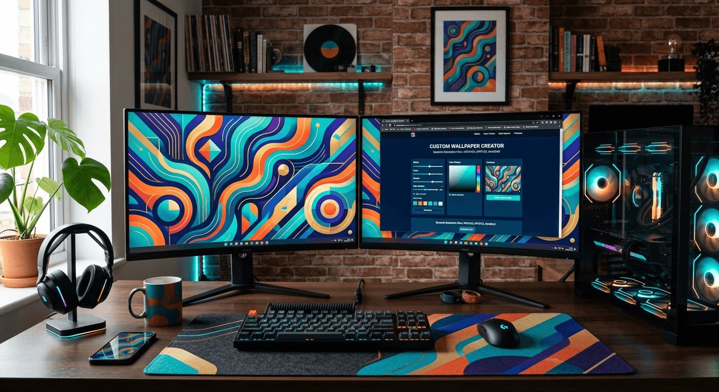 A custom-generated desktop wallpaper matched to a setup's color scheme, resolution and aesthetic